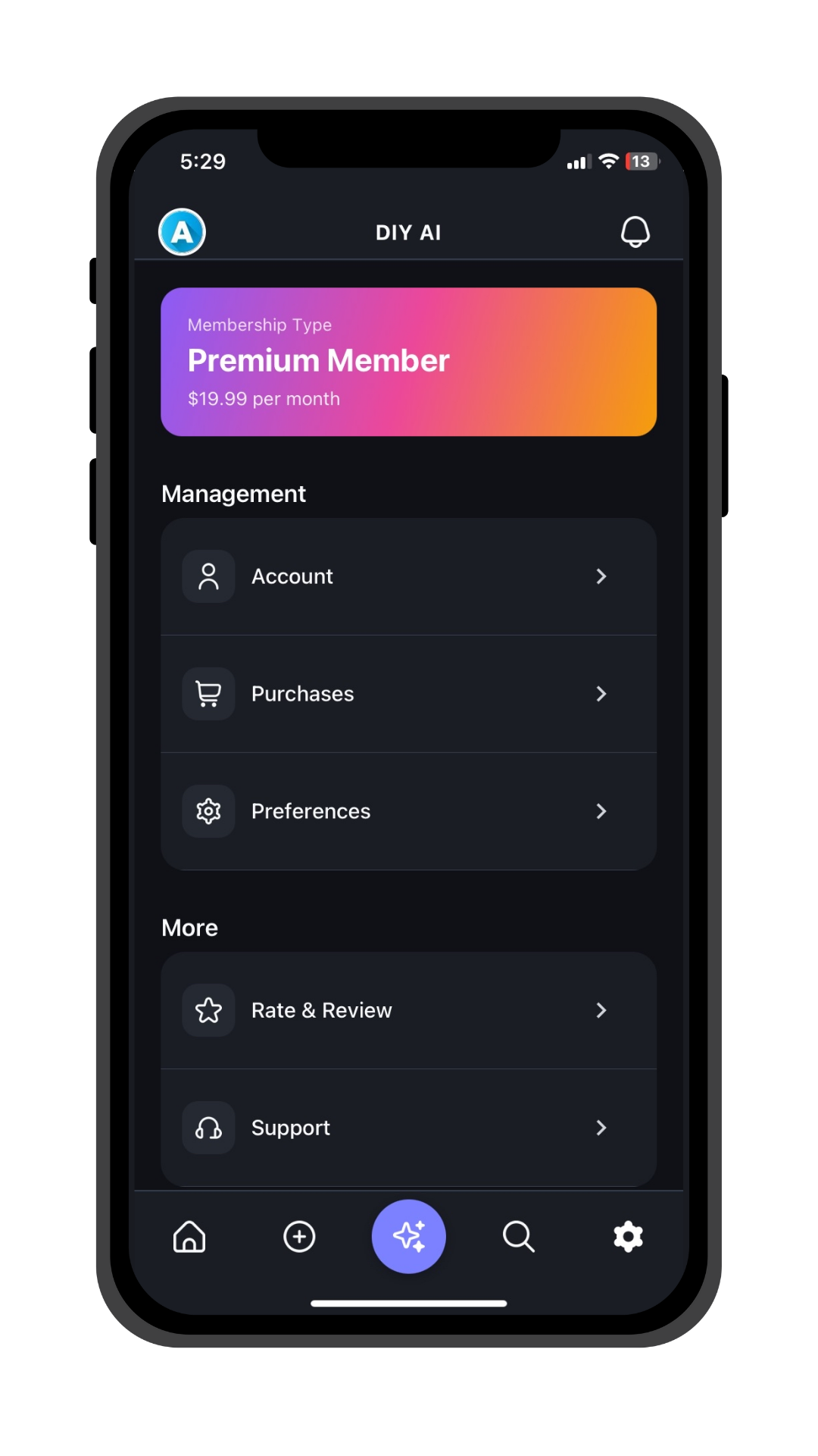 DIYAI Settings - Dark Mode
